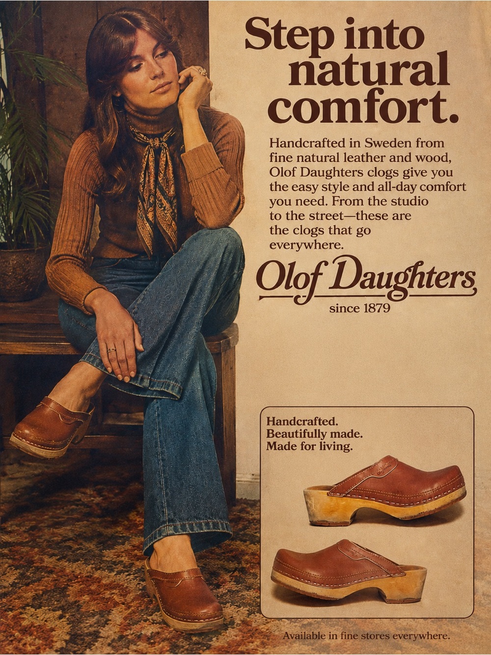 Olof Daughters Vintage Swedish Wooden Leather Clogs Brown Slip On Clogs Size 9